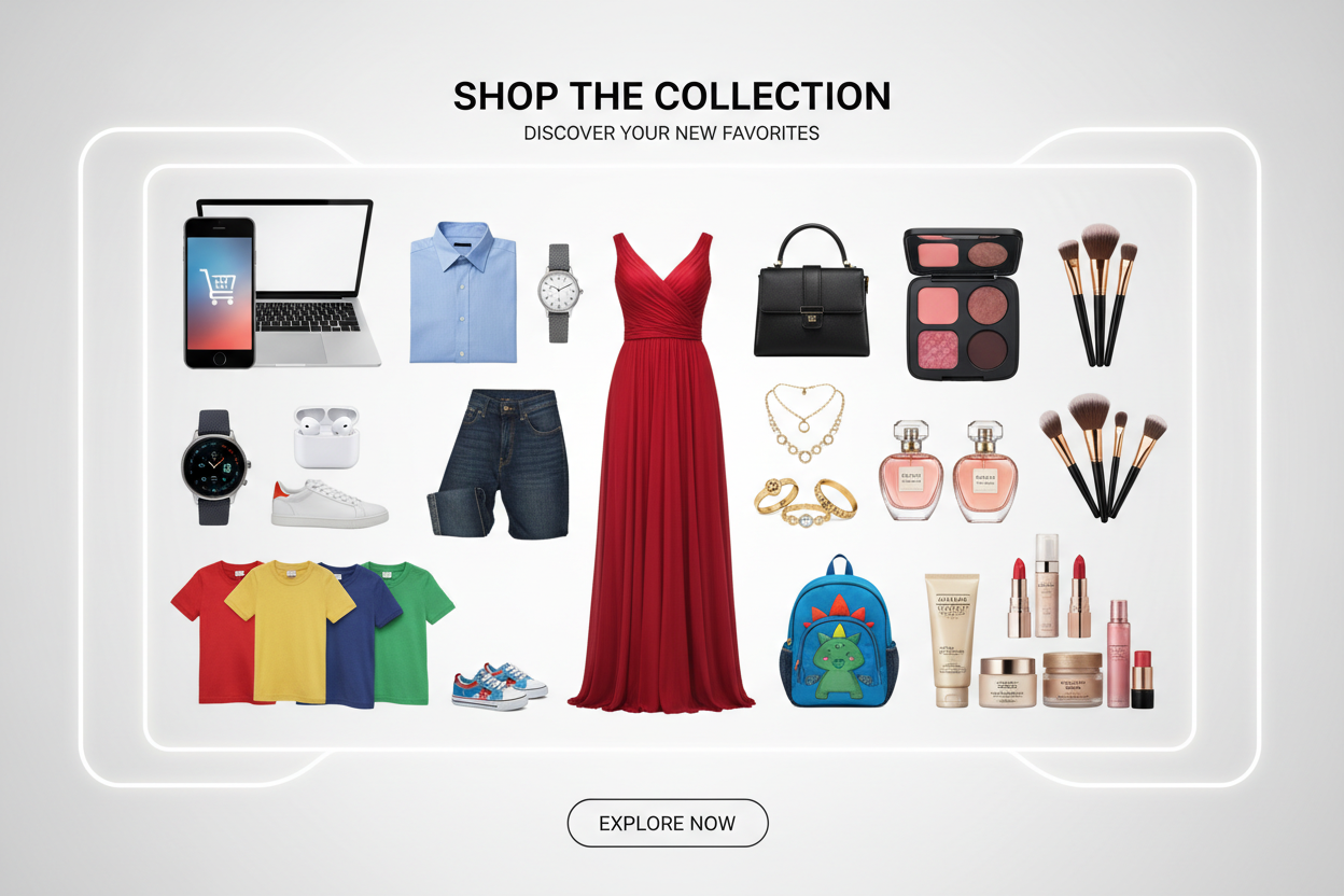 make without model only products in this banner
products like electronics, fashion mens womens and children, beauty etc..